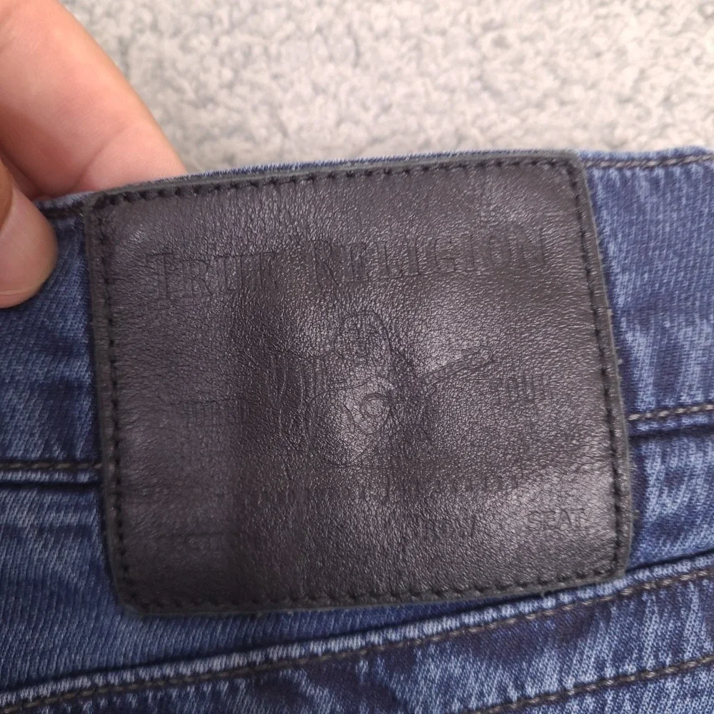 True Religion Jeans Mens 40x27 Blue Marco Relaxed Tapered Reflective‎ Stretch